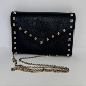 Authentic Valentino Garavani Rock Stud Leather Flap Crossbody/Clutch Bag